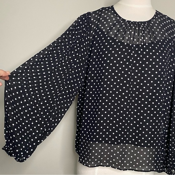 J.Crew Puff Sleeve Polka Dot Top in Lightweight Chiffon, Size Large - Picture 6 of 16